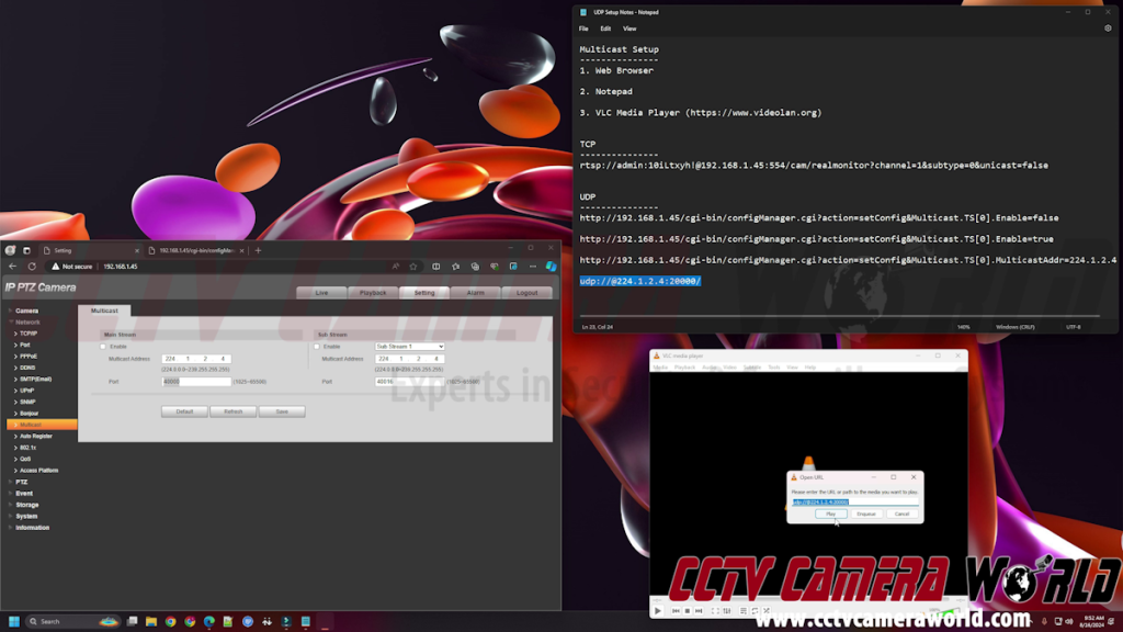 Paste the multicast URL into VLC Media Player