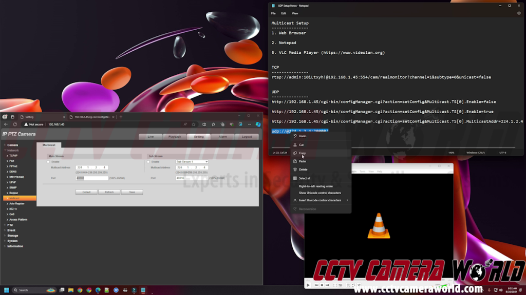 Copy the UDP stream URL from the notepad