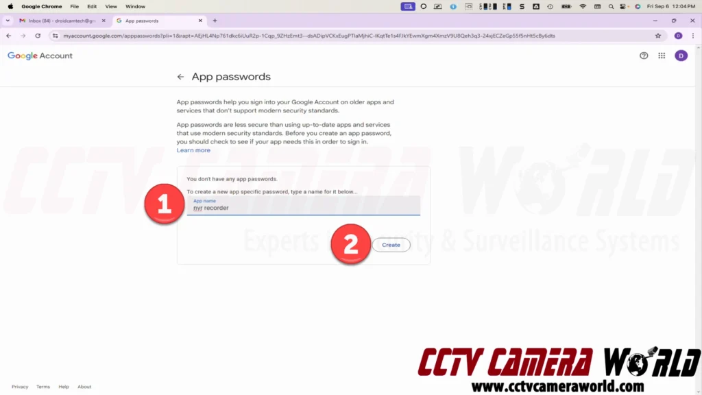 Give the app password a name and click create