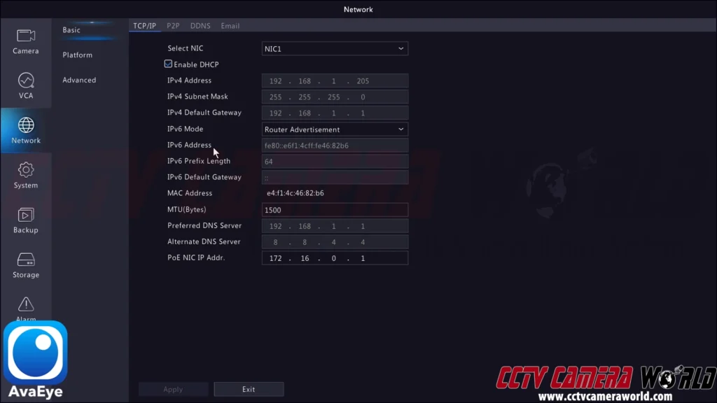 Find the IP address for your NVR in the Network settings after logging into the admin user with the mouse and monitor