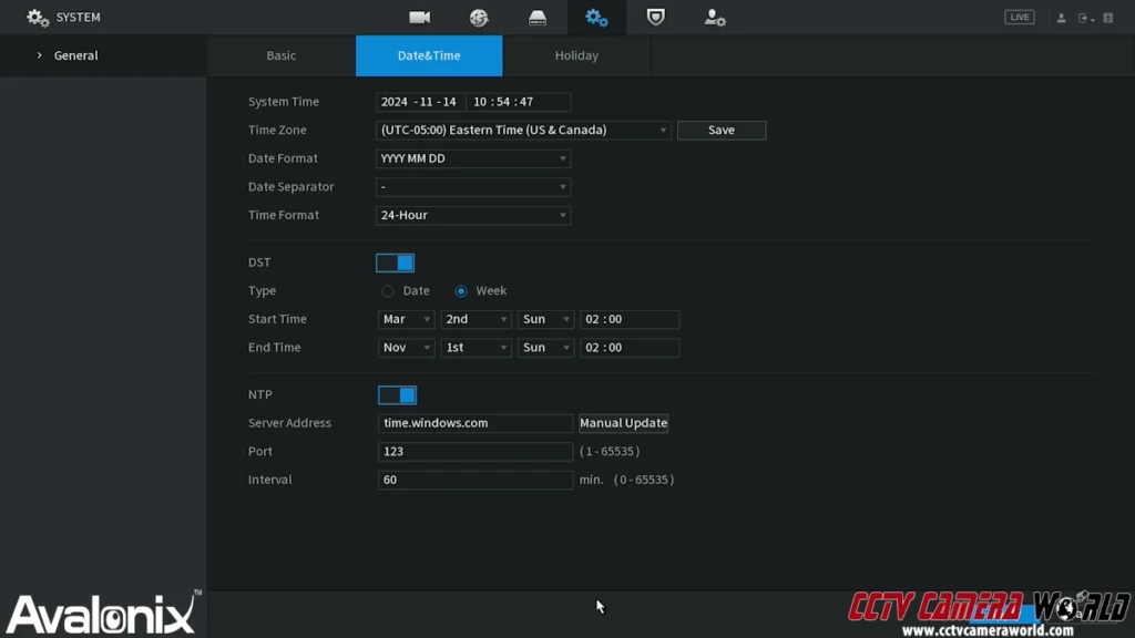 Date and time settings to ensure correct date and time