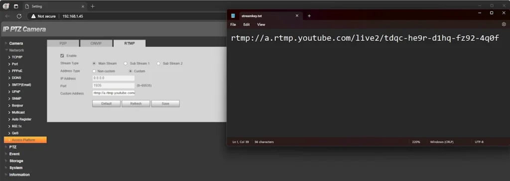 Enter your streaming URL into your camera