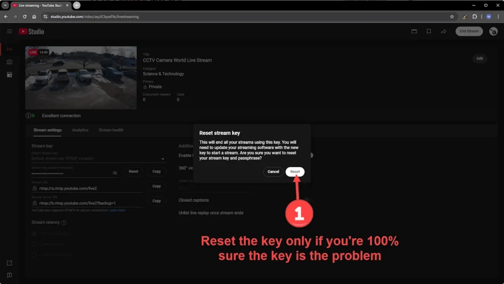 Confirm the streamkey reset