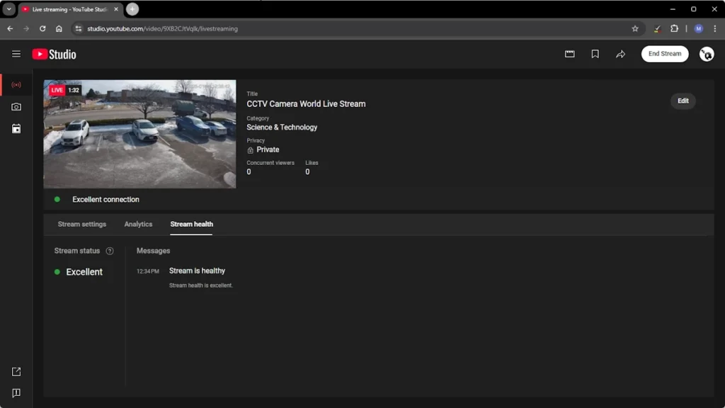 Check the health of your stream in the Stream health tab