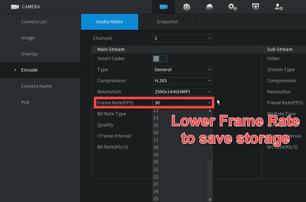 Lowering the frame rate requires less storage