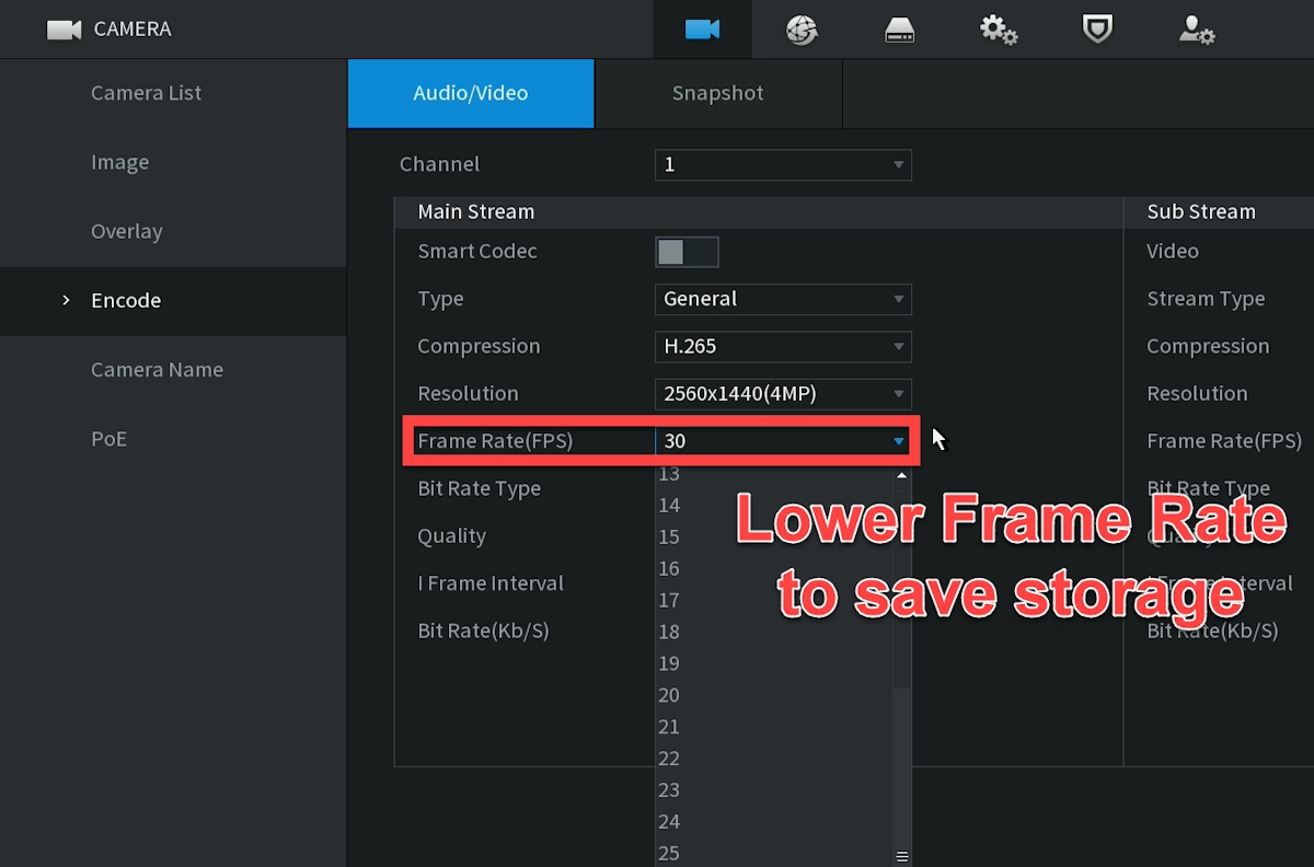 Lowering the frame rate requires less storage