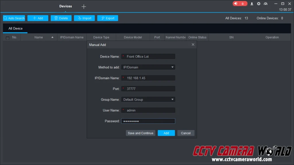 how to add an IP camera to the PC software for viewing