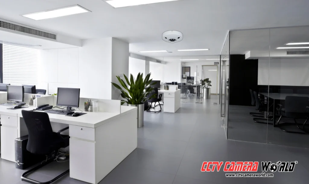 fisheye 360 camera mounted on office ceiling showing mounting scenarios