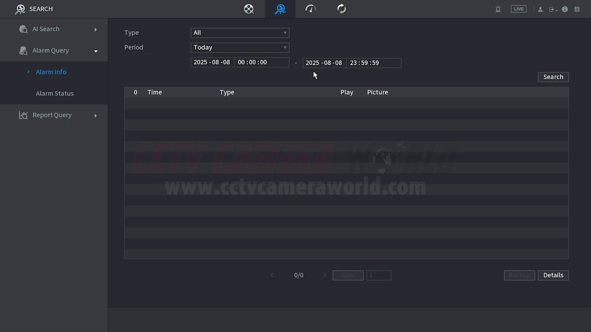 The Alarm Info or Log of your NVR will show when and what alarm events occured