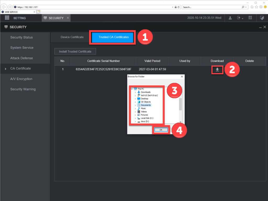 download TrustedCA certificate