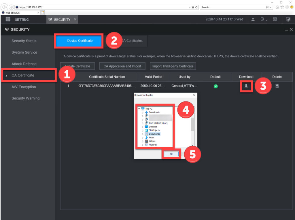 download device certificate