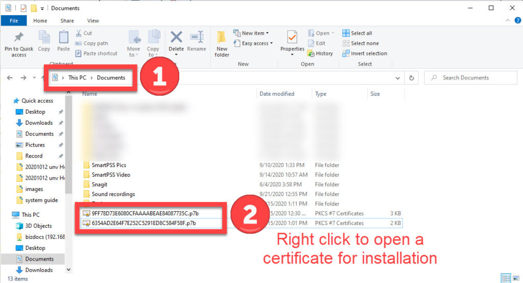 locate the certificates on the PC