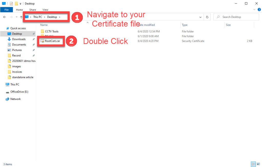 navigate to the certificate