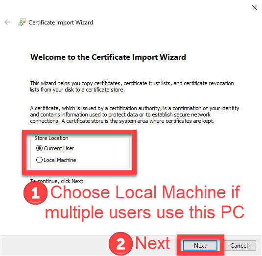 certificate import wizard