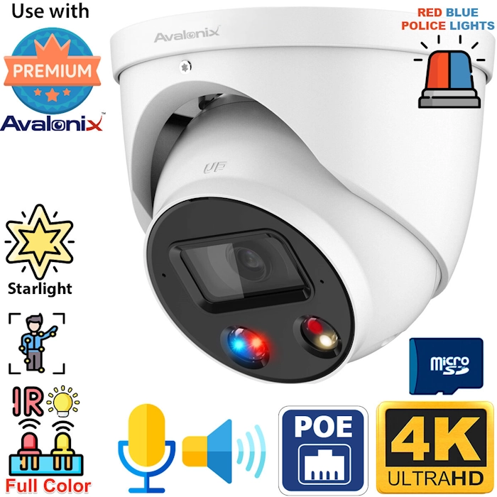 4K full color camera with police lights and active deterrence features