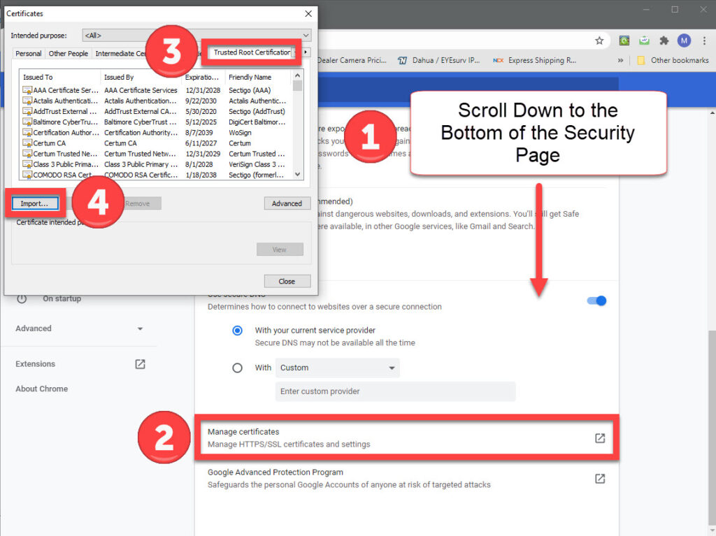import certificates into chrome