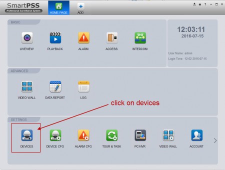 Click on device in SmartPss