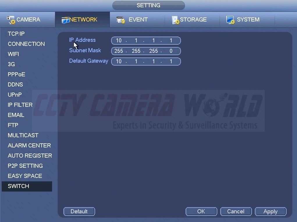 NVR Internal Switch Settings