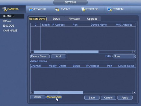 Click Manual Add to Attach ONVIF IP Camera