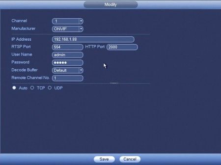 IP Camera Settings under Manual Add