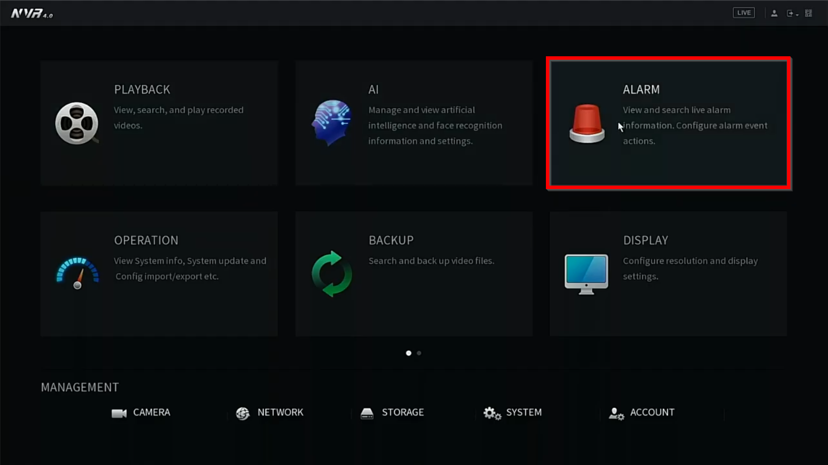 alarm from main menu g2