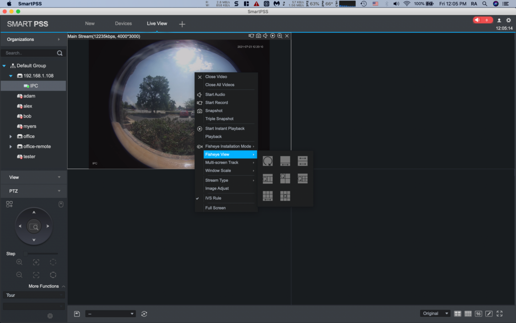 Fisheye views using the Mac version of SmartPSS