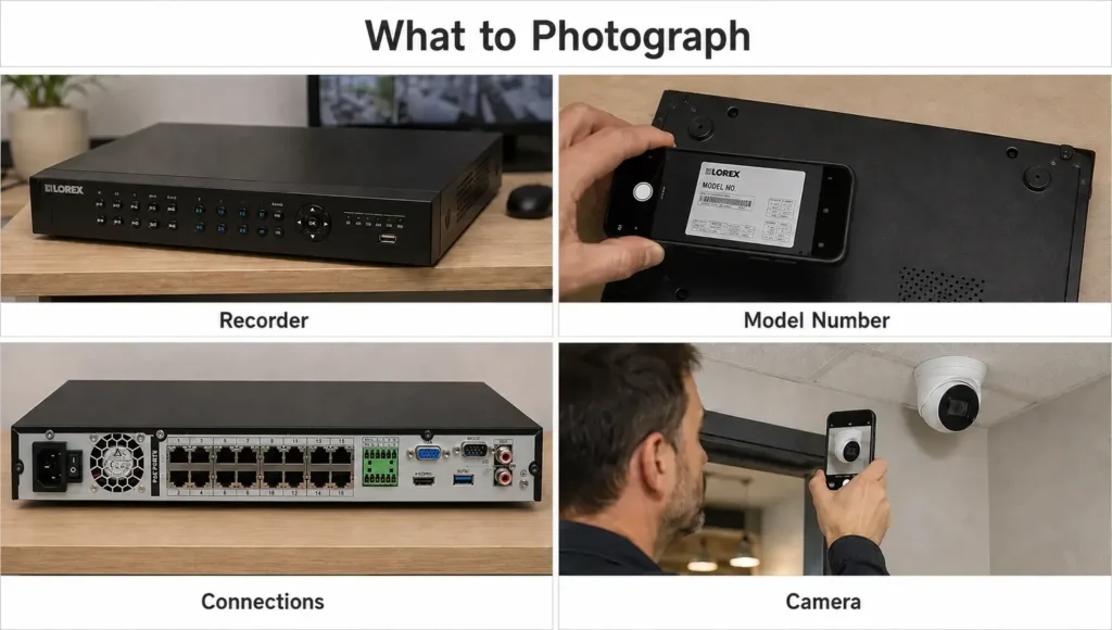 Photos to take of an old security camera recorder to identify compatible replacement equipment