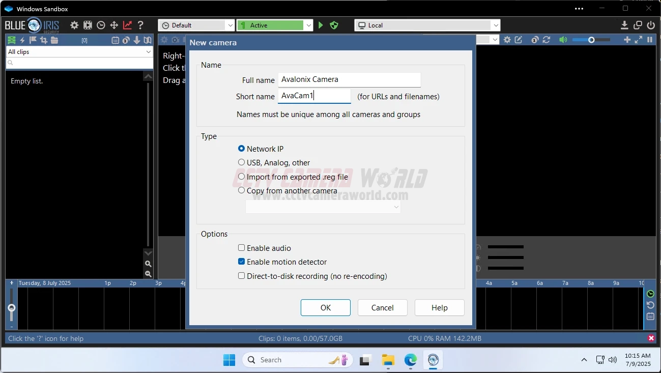 Give the camera a name and choose the Network IP type then click OK