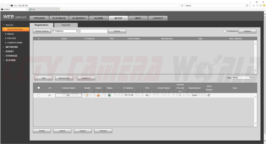 NVR registration screen showing a connection success