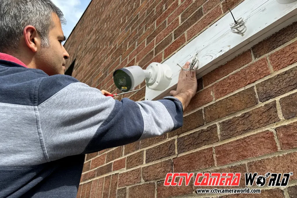 Our expert at CCTV Camera World installing one of the cameras for testing