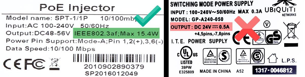 A good and bad PoE power supply label