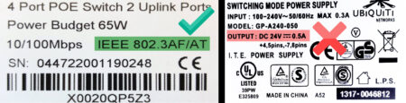 A good and bad PoE switch power label