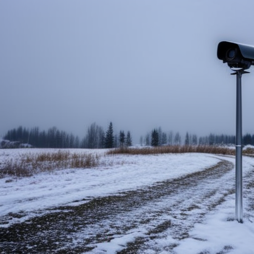 security camera on a pole in winter