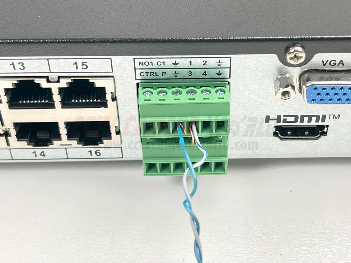Wire your alarm trigger device wires into a numbered port and ground