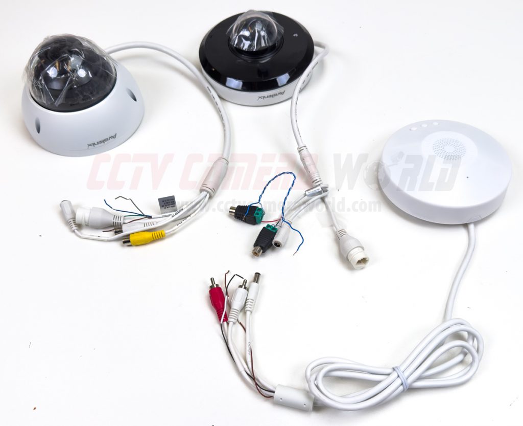 2-way mic and speaker combo with two different types of 2-way audio security cameras