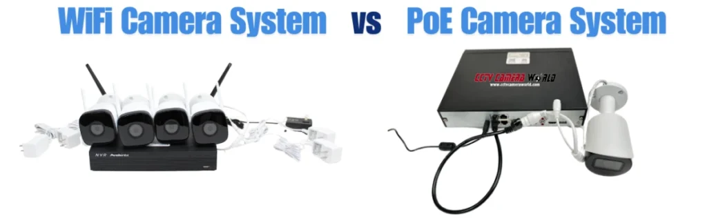 Comparison of components required for a WiFi camera system vs PoE Camera System