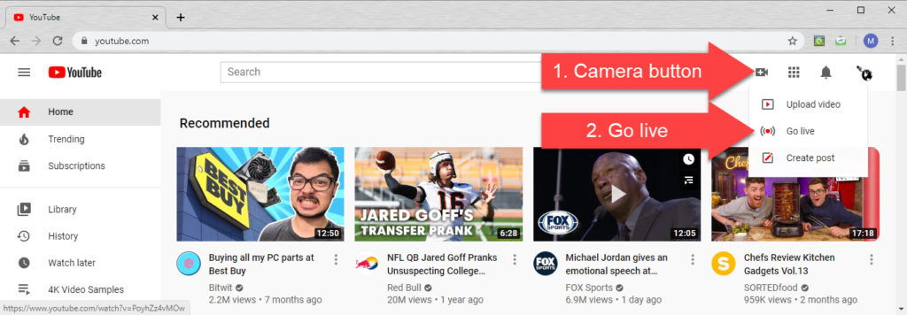 Getting to the YouTube livestream wizard