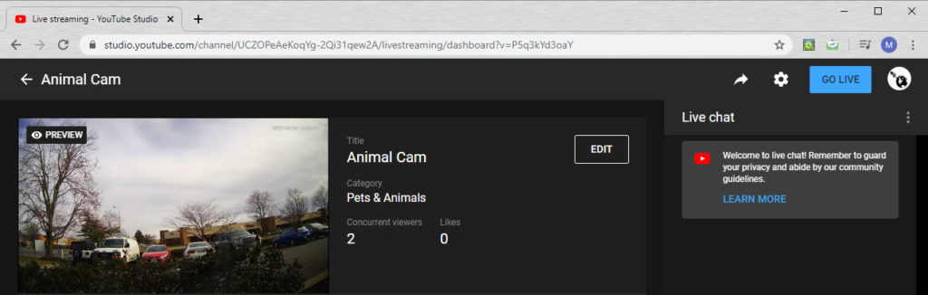 Successful livestream preview