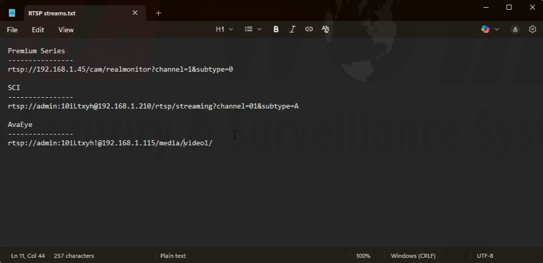 Example RTSP streams for the various product lines that can be used in ZoneMinder