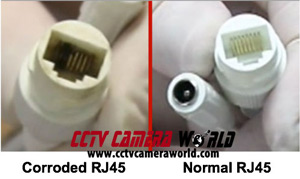 comparison of good RJ45 connector vs corroded connector