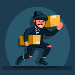 thief stealing packages from porch