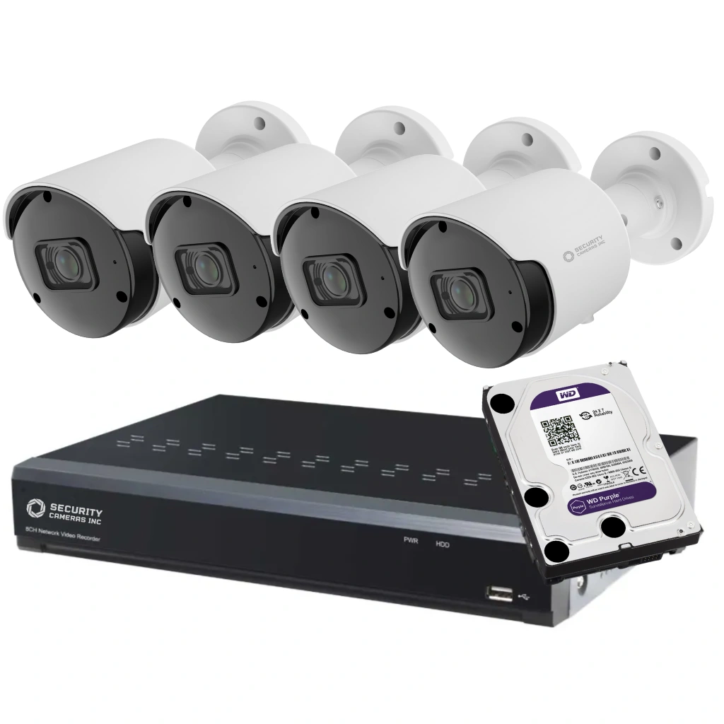Kit NVR POE 4 Canali + 4 Telecamere Bullet Audio, Visione Notturna 30m, RVT SECURITY, 4K